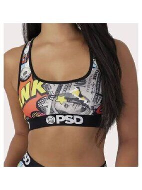 PSD Womens Money Strip Sports Bra L Bold Pop Art Design